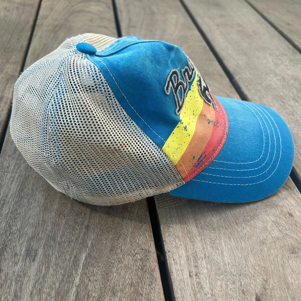 Vintage Style Ford Bronco Embroidered Snap Back Trucker Hat Curved Brim in Blue